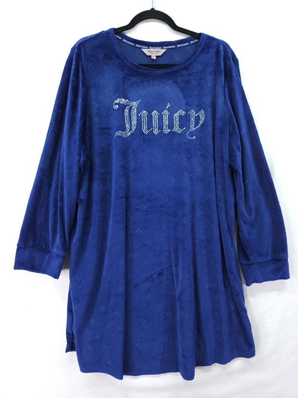 Juicy Couture Womens 1X Royal Blue Rhinestone Plush Velour Sleepshirt Nightgown